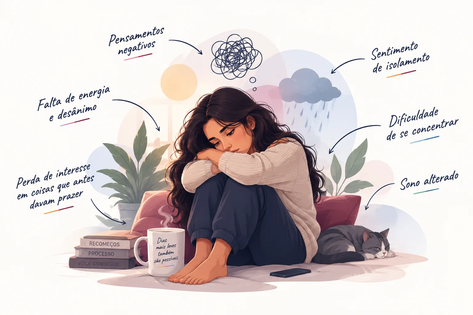 Ilustração dos sinais e sintomas da depressão